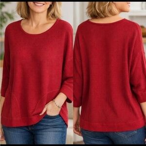Pure Jill Red Textured Knit Sweater Drop Shoulder Casual Boxy
Fit